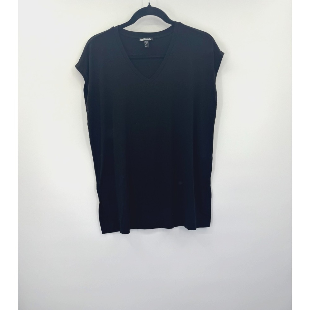Eileen Fisher V-Neck Short Sleeve Top XXS Black Tencel Lyocell Capsule Staple
